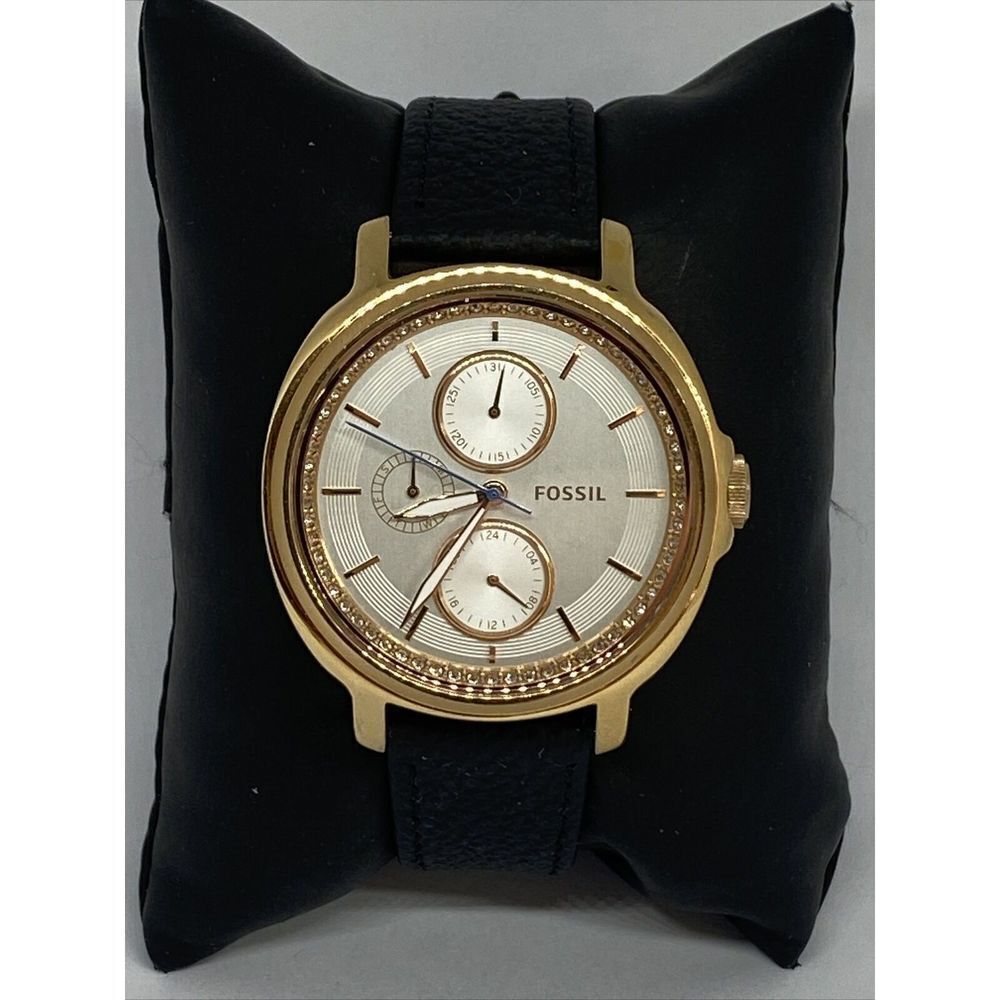 Fossil ES3832 Women Black Leather Silver Analog Dial Quartz Genuine Watch KS521